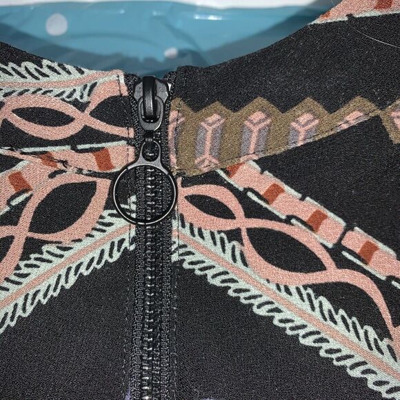 Free People Stella Mock Neck Mini Dress Black Graphic Print XS WhimsyGoth Boho - Picture 7 of 10